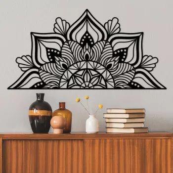 Decoratiune de perete, Mandala-S-1, Metal, Dimensiune: 118 x 1,5 x 59 cm, Negru imagine