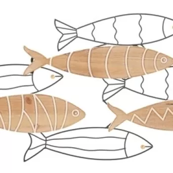 Decoratiune de perete, Mauro Ferretti, Fish, 60 x 2 x 30 cm, fier/mdf, negru/natur imagine