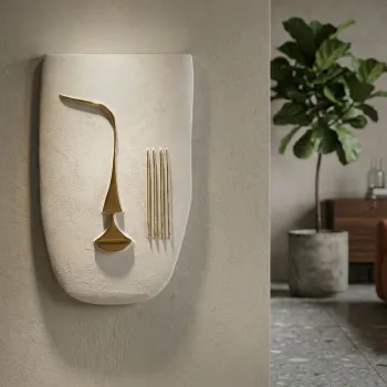 Decoratiune de perete, Mauro Ferretti, Mumbasa, 26x6.5x39.5 cm, ceramica, alb/auriu imagine