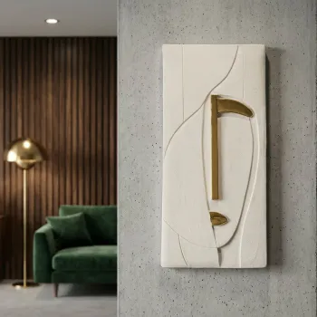 Decoratiune de perete, Mauro Ferretti, Nairobi, 23.5x6.5x49.5 cm, ceramica, alb/auriu imagine