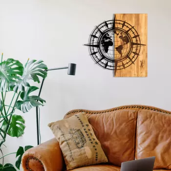 Decoratiune de perete, Meditation, Metal, Cadru: 100% LEMN (grosime: 3 cm), Nuc negru imagine