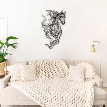 Decoratiune de perete, Metal Horse Line Art, Otel, Dimensiune: 66 x 41 cm, Negru imagine