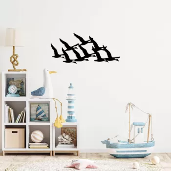 Decoratiune de perete, Migrant Birds, Metal, 70 x 29 cm, Negru imagine