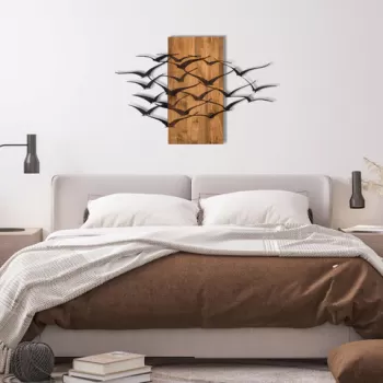 Decoratiune de perete, Migration, Metal, Cadru: 100% LEMN (grosime: 3 cm), Nuc negru imagine