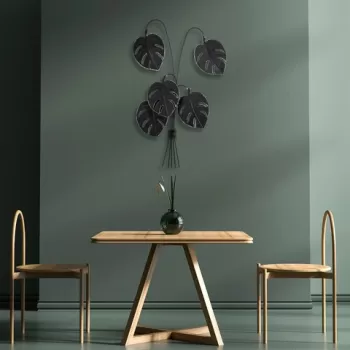 Decoratiune de perete, Monstera, Metal, Dimensiune: 60 x 100 x 12 cm, Negru imagine