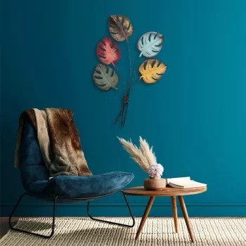 Decoratiune de perete, Monstera, Metal, Dimensiune: 67 x 100 x 4 cm, Multicolor imagine