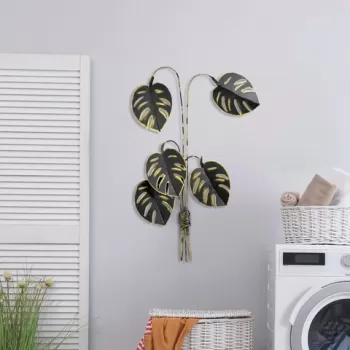 Decoratiune de perete, Monstera, Metal, Dimensiune: 68 x 98 cm, Multicolor imagine