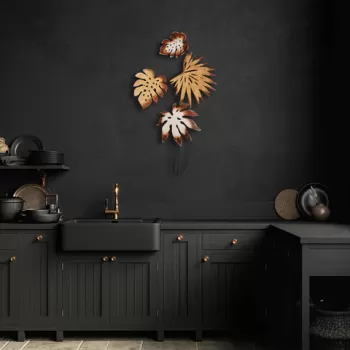Decoratiune de perete, Monstera v3, Metal, Dimensiune: 69 x 113 cm, Multicolor imagine