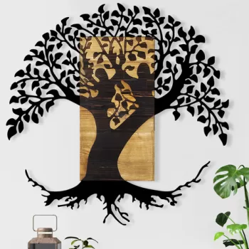 Decoratiune de perete, Monument Tree, Metal/lemn, Dimensiune: 89 x 3 x 90 cm, Nuc / Negru imagine