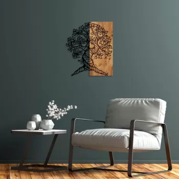 Decoratiune de perete, Monumental Tree 1, 50% lemn/50% metal, Dimensiune: 50 x 58 cm, Nuc / Negru imagine