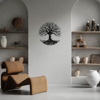 Decoratiune de perete, Monumental Tree 13, Metal, Dimensiune: 68 x 70 cm, Negru imagine