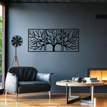 Decoratiune de perete, Monumental Tree 16, Metal, 53 x 73 cm, 3 piese, Negru imagine