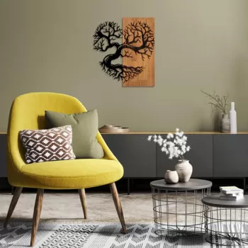 Decoratiune de perete, Monumental Tree 4, 50% lemn/50% metal, Dimensiune: 58 x 58 cm, Nuc / Negru imagine
