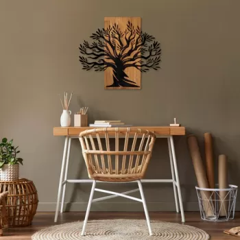 Decoratiune de perete, Monumental Tree , 50% lemn/50% metal, Dimensiune: 67 x 58 cm, Nuc / Negru imagine