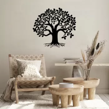 Decoratiune de perete, Monumental Tree 9, Metal, Dimensiune: 70 x 65 cm, Negru imagine