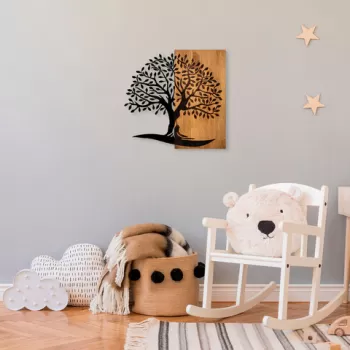 Decoratiune de perete, Monumental Tree, Lemn/metal, Dimensiune: 58 x 58 cm, Nuc / Negru imagine