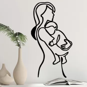 Decoratiune de perete, Mother And Baby, Metal, 70 x 39 cm, Negru imagine