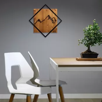 Decoratiune de perete, Mountain 2, 50% lemn/50% metal, Dimensiune: 54 x 54 cm, Nuc / Negru imagine