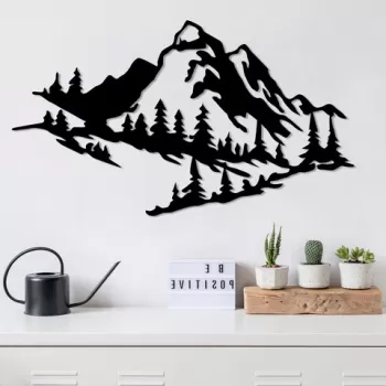 Decoratiune de perete, Mountain 2, Metal, Dimensiune: 40 x 70 cm, Negru imagine