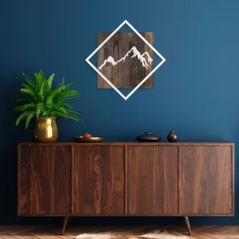 Decoratiune de perete, Mountain, 50% lemn/50% metal, Dimensiune: 54 x 54 cm, Nuc / Argint imagine