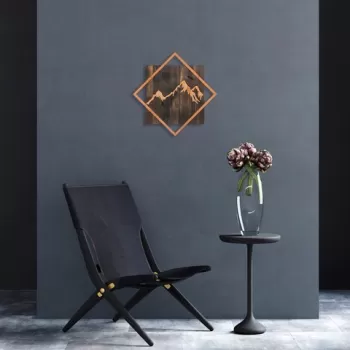 Decoratiune de perete, Mountain, 50% lemn/50% metal, Dimensiune: 54 x 54 cm, Nuc / Cupru imagine