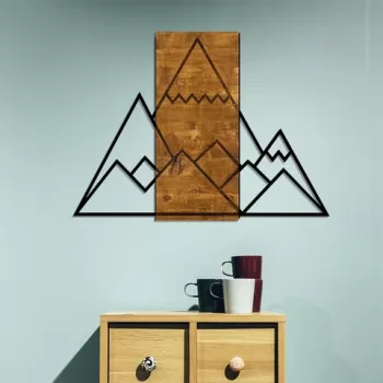 Decoratiune de perete, Mountain, 50% lemn/50% metal, Dimensiune: 78 x 58 cm, Nuc / Negru imagine