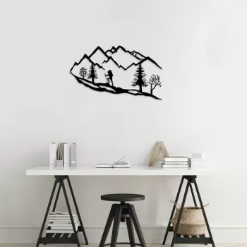 Decoratiune de perete, Mountain Climbing, Metal, 90 x 45 cm, Negru imagine