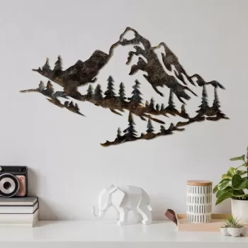 Decoratiune de perete, Mountain, Metal, 70 x 40 cm, Multicolor imagine