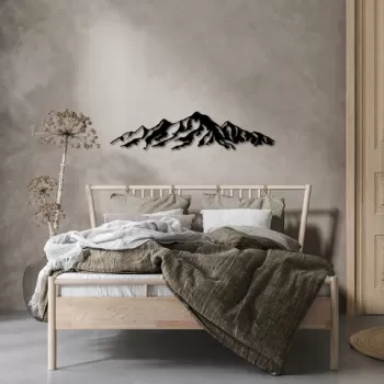 Decoratiune de perete, Mountain, Metal, Dimensiune: 68 x 16 cm, Negru imagine