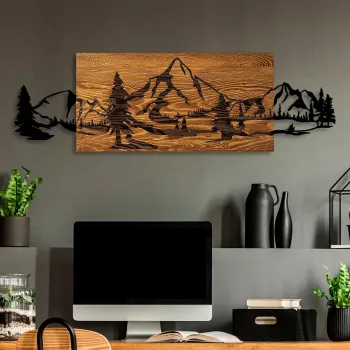Decoratiune de perete, Mountain Range, Dimensiune: 30 x 95 cm, Nuc / Negru imagine
