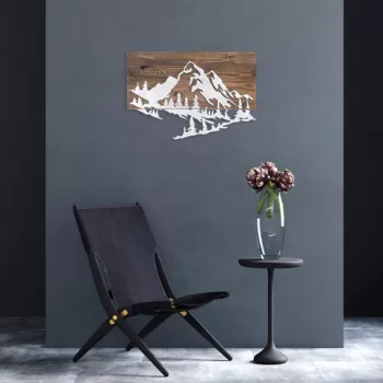 Decoratiune de perete, Mountain v2, 50% lemn/50% metal, Dimensiune: 58 x 38 cm, Nuc / Argint imagine