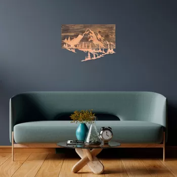 Decoratiune de perete, Mountain v2, 50% lemn/50% metal, Dimensiune: 58 x 38 cm, Nuc / Cupru imagine