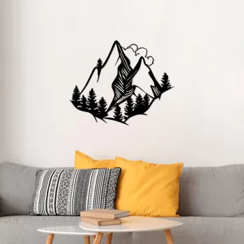 Decoratiune de perete, Mountain View, Metal, Dimensiune: 70 x 57 cm, Negru imagine