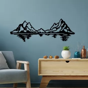 Decoratiune de perete, Mountains, Metal, Dimensiune: 72 x 25 cm, Negru imagine