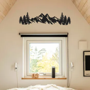 Decoratiune de perete, Mountains Metal Wall Art, Dimensiuni: 17 x 69 cm, Negru imagine
