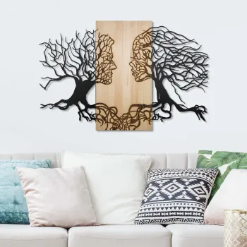 Decoratiune de perete, Murmure des Feuilles -1, Metal, Lemn (Grosime: 3 cm, Natural/Negru imagine