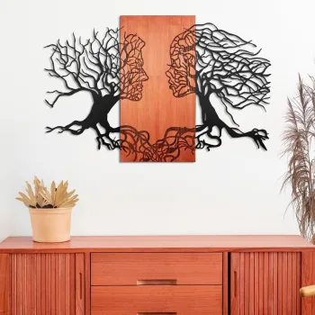 Decoratiune de perete, Murmure des Feuilles -1, Metal, Lemn (Grosime: 3 cm, Rosu/Negru imagine