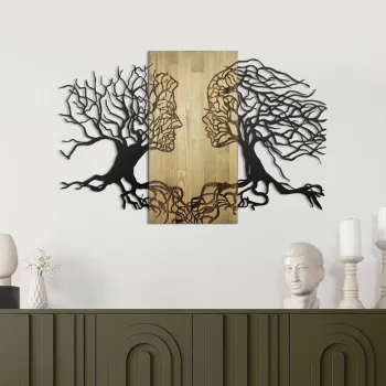 Decoratiune de perete, Murmure des Feuilles -1, Metal, Lemn (Grosime: 3 cm, Verde/Negru imagine