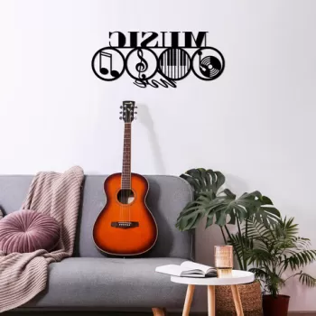 Decoratiune de perete, Music, Metal, 70 x 29 cm, Negru imagine