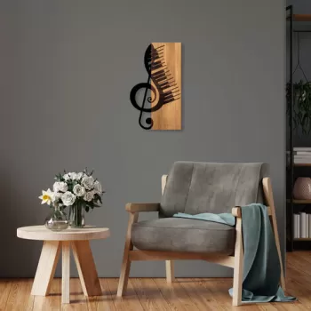 Decoratiune de perete, Musical 1, 50% lemn/50% metal, 30 x 50 cm, Nuc / Negru imagine