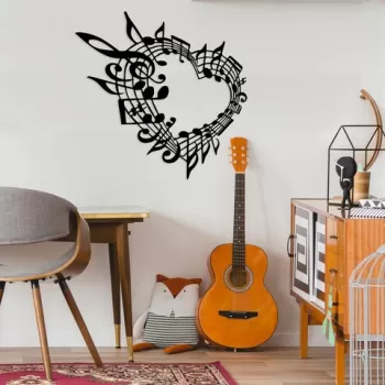 Decoratiune de perete, Musical 5, Metal, Dimensiune: 70 x 68 cm, Negru imagine