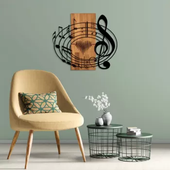 Decoratiune de perete, Musical, 50% lemn/50% metal, Dimensiune: 67 x 58 cm, Nuc / Negru imagine