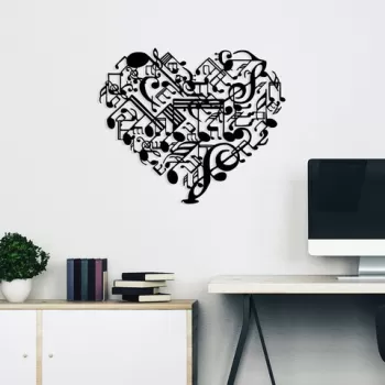 Decoratiune de perete, Musical Heart, Metal, Dimensiune: 74 x 60 cm, Negru imagine