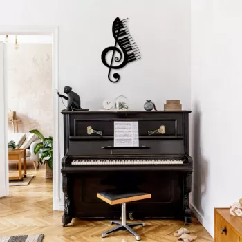 Decoratiune de perete, Musical, Metal, Dimensiune: 42 x 69 cm, Negru imagine