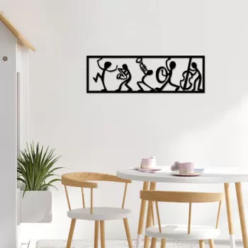 Decoratiune de perete, Musicians, Metal, Dimensiune: 60 x 19 cm, Negru imagine