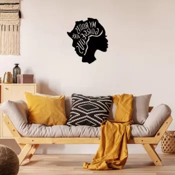 Decoratiune de perete, My Roots Are Gorgeous, Metal, Dimensiune: 62 x 70 cm, Negru imagine
