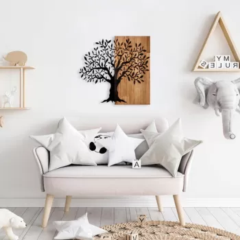 Decoratiune de perete, Mysterious Tree, Lemn/metal, Dimensiune: 60 x 58 cm, Nuc / Negru imagine