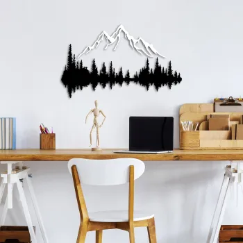 Decoratiune de perete, Nature And Mountain, Dimensiune: 52 x 20 cm (1 bucata), Alb/Negru imagine