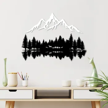 Decoratiune de perete, Nature And Mountain, Dimensiune: 62 x 22 cm (1 bucata), Alb/Negru imagine