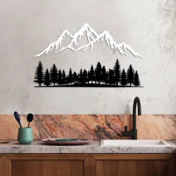 Decoratiune de perete, Nature And Mountain, Dimensiune: 70 x 22 cm (1 bucata), Alb/Negru imagine
